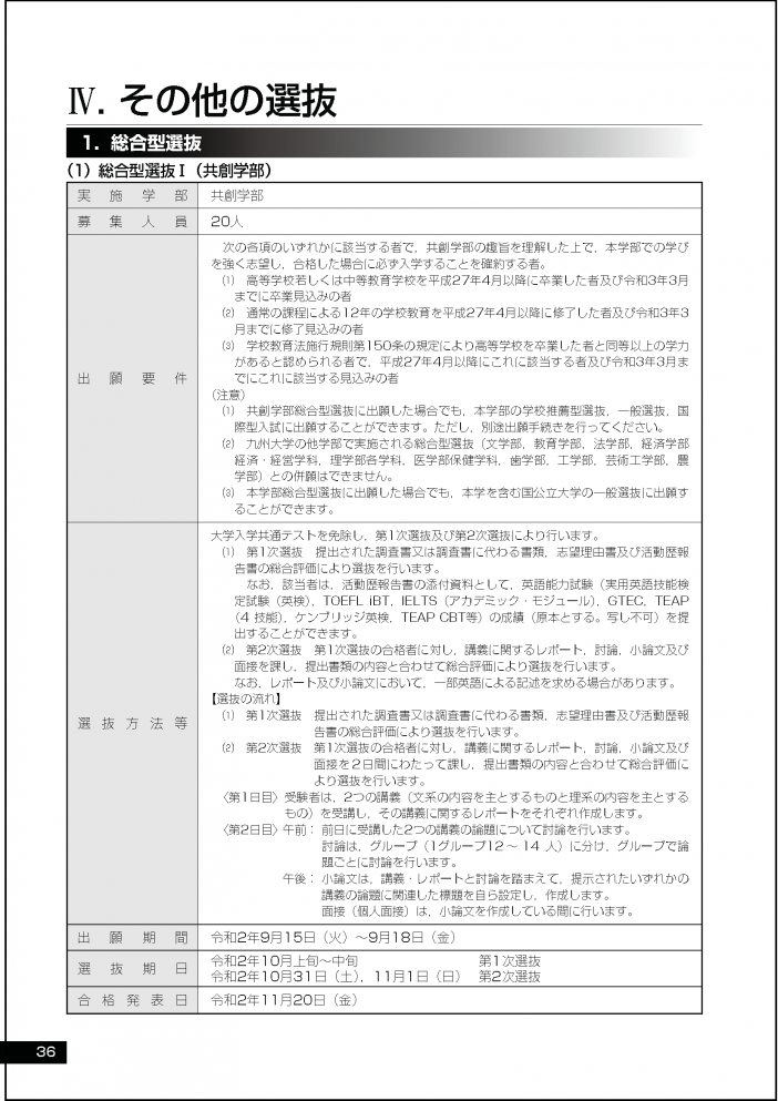 共創学部 総合型選抜 学部入試 入試 入学 九州大学 Kyushu University
