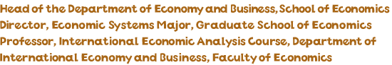 Head of the Department of Economy and Business, School of Economics Director, Economic Systems Major, Graduate School of Economics Professor, International Economic Analysis Course, Department of International Economy and Business, Faculty of Economics