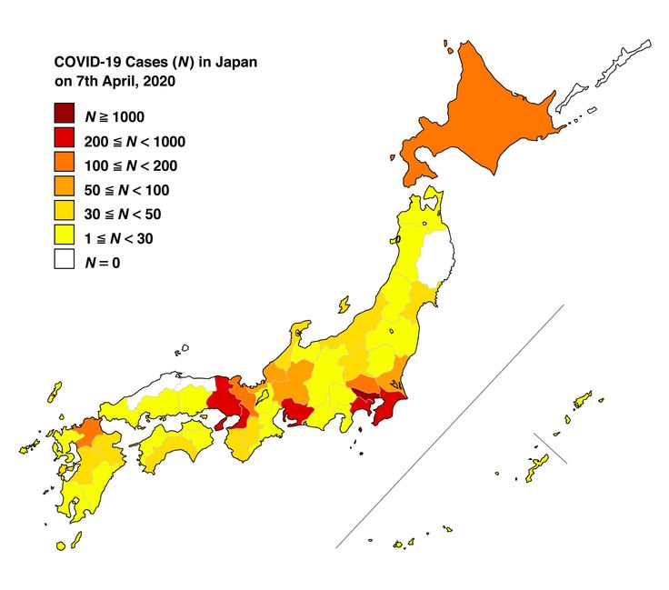 COVID-19 cases in Japan on April 7, 2020