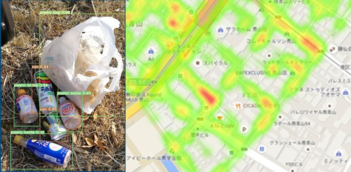 Plastic litter identified by AI and resulting litter map