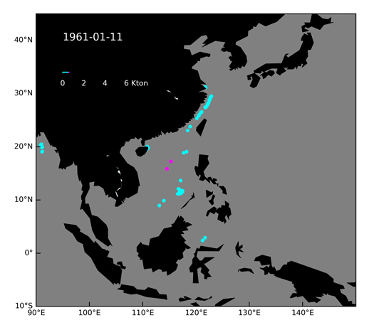 Simulations of ocean plastics in Asia