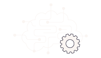 Line art of a brain stylized with a circuit motif and a gear to the right for good measure