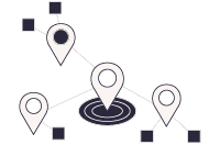 Line art of markers connected with lines to invoke the image of connections between various regions