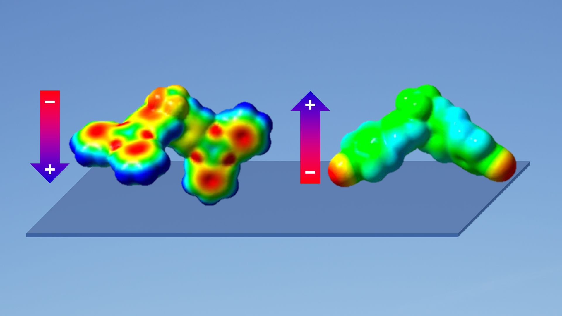 Two molecules that form giant surface potentials in different directions when deposited on a surface