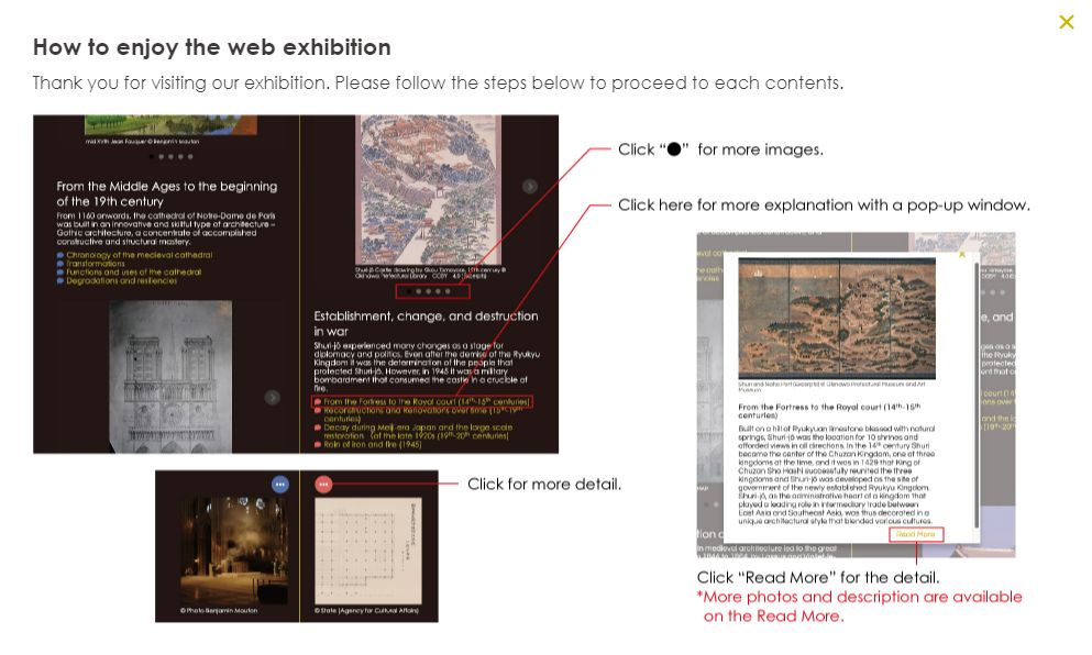 Screenshot from the online exhibition about the restoration of Notre-Dame de Paris Cathedral and Shuri-jô Castle