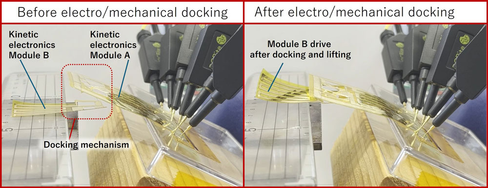 Automatic docking between two thin-film electronic devices