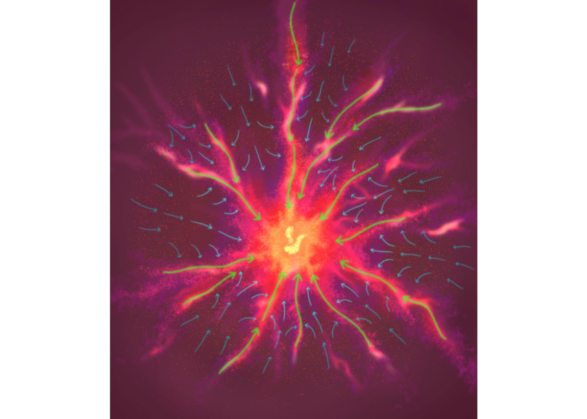 From inter-filamentary gas to filaments and hubs: gas flow in the Monoceros R2 star-forming hub-filament system