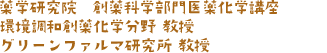 薬学研究院　創薬科学部門医薬化学講座 環境調和創薬化学分野 教授　グリーンファルマ研究所 教授